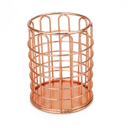 Rose Gold Metal Mesh Desktop Organizer Iron Round Pen Holder Pencil Storage Container for Home Office