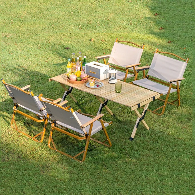 Folding Dining Chairs Set Outdoor Bar 180cm Egg Roll Aluminum Metal Garden Furniture Chair And Table With Storage Bag