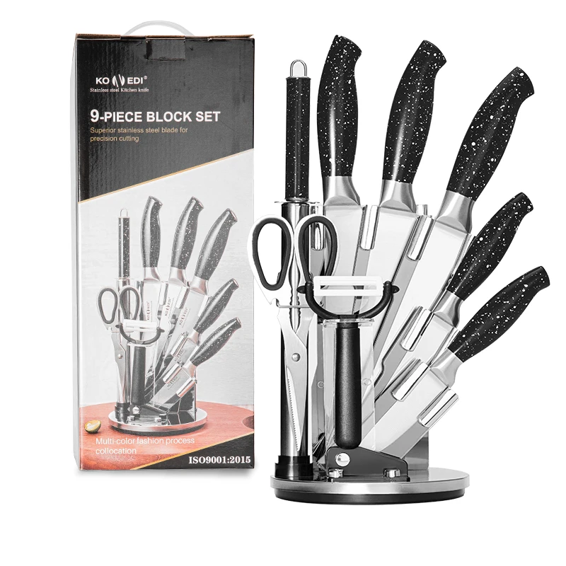 9 шт. Набор ножей с акриловым держателем и цветной коробкой, шеф-поваром, кливером, хлебным ножом, разделочными и кухонными ножами