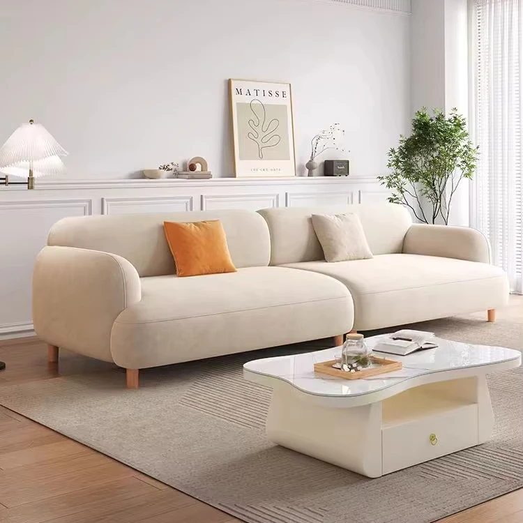 Simple design apartment corner sofa chesterfield cover fabric or leather living room wood frame lounge L shape fabric sofa