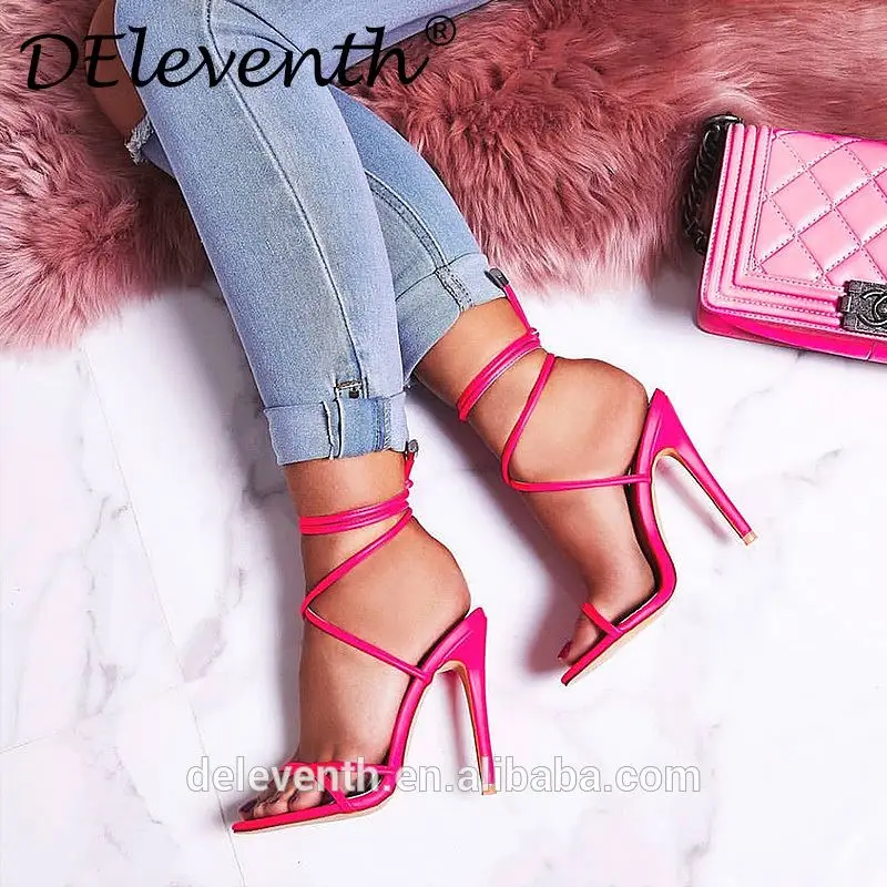 
B76Latest Summer Party Thin High Heel Women Large Size Sandals Open Toe Ankle Strap High Heels Flip Flop Stilettos Fashion Shoes 