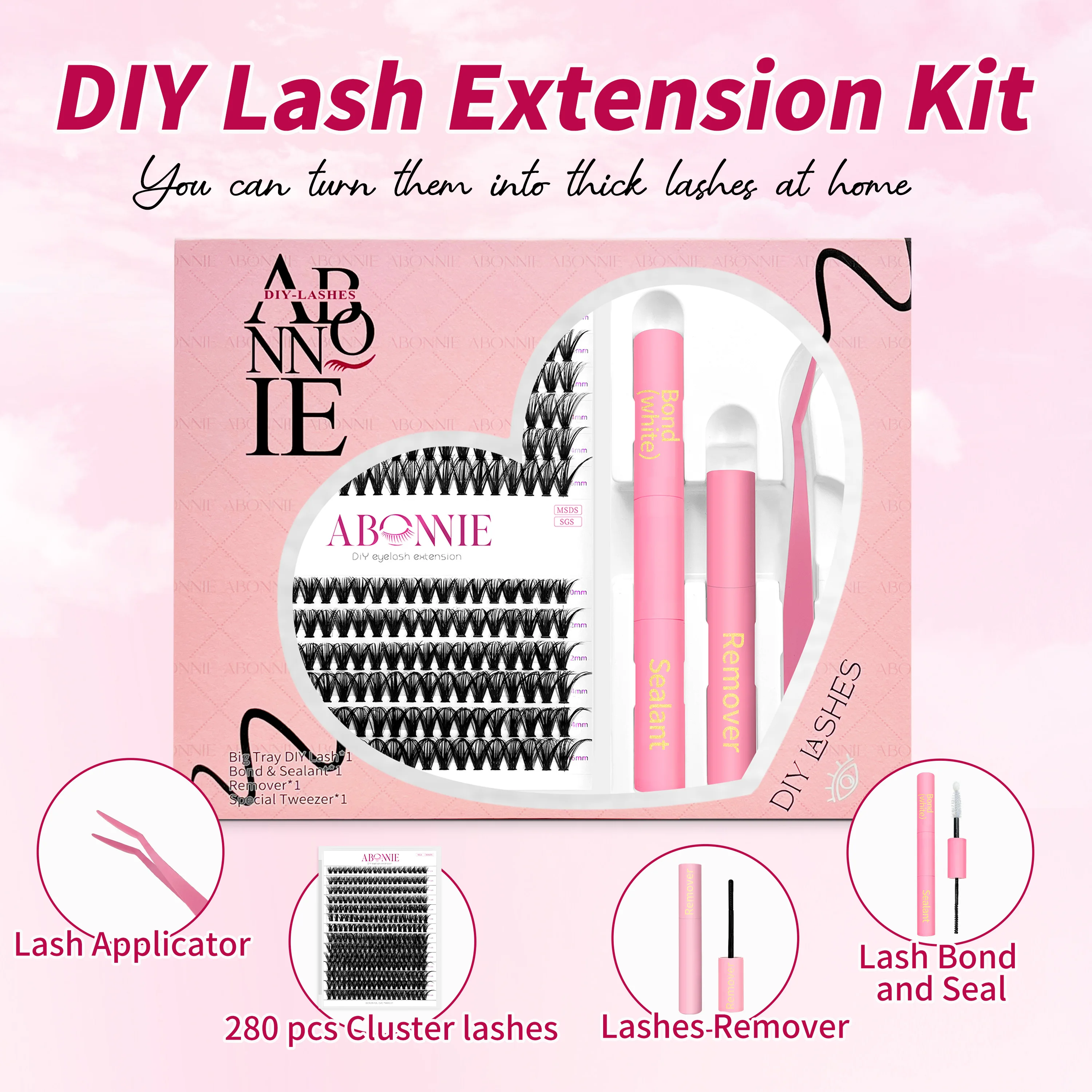 Abonnie Segmented Lashes New Diy Eyelash Extension Kits Packaging Mink Diy Cluster Lash Extension Kit Lash Cluster
