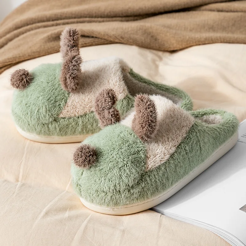 baiyi Cartoon cotton slippers plus velvet warm indoor shoes non-slip parent-child cotton slippers
