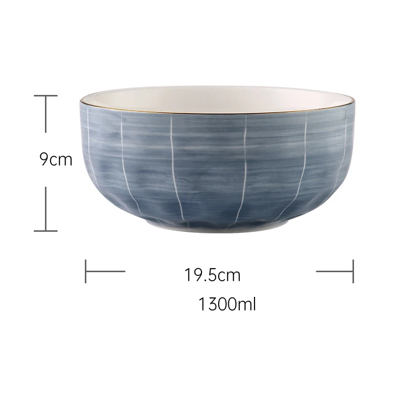 ins gold rim striped line glaze gradient household soup bowl plate ceramic dinnerware sets