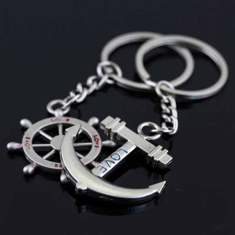 navy keychain anchor brass keychain wedding gift couple keychain