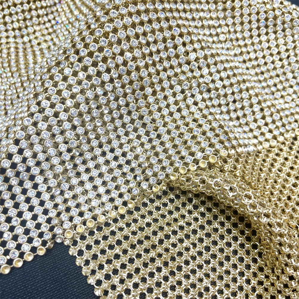 me033 bling bling AB diamond metal fabric metallic mesh rhinestone fabric