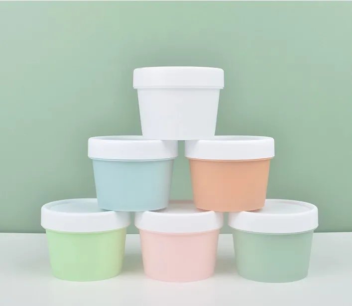 Private label wholesale plastic PP 100grams 200 ml empty pink green orange face body scrub ice cream shape jar container