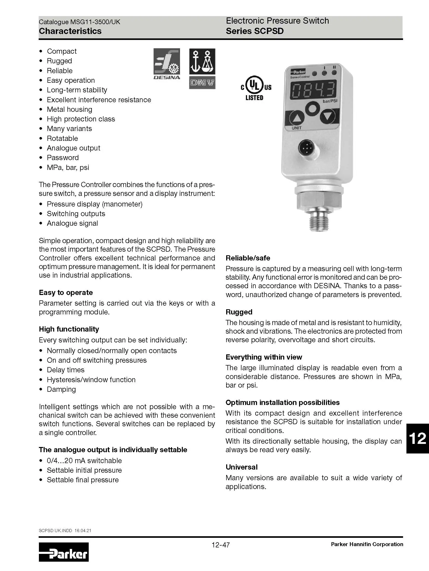 Parker SCPSD-100-04-07 электронное