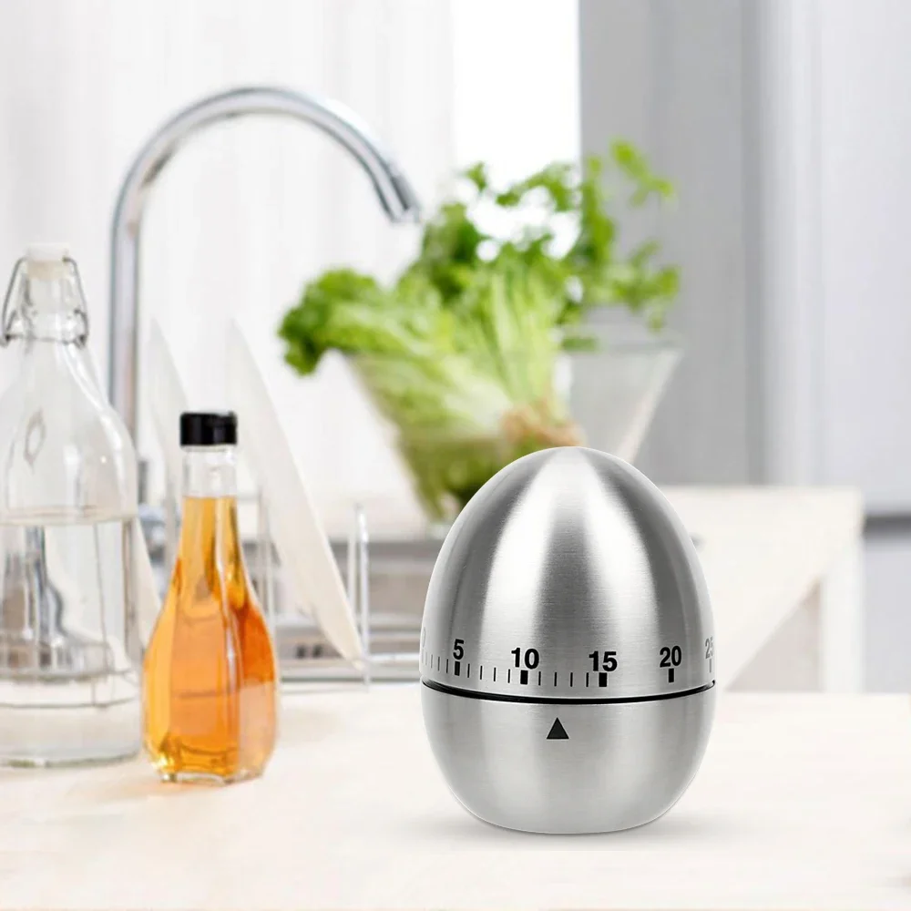New Trending Product Stainless Steel Egg Shape Creative Kitchen Mechanical Egg Timer 60 Minutes for Baking Cooking Reminder
