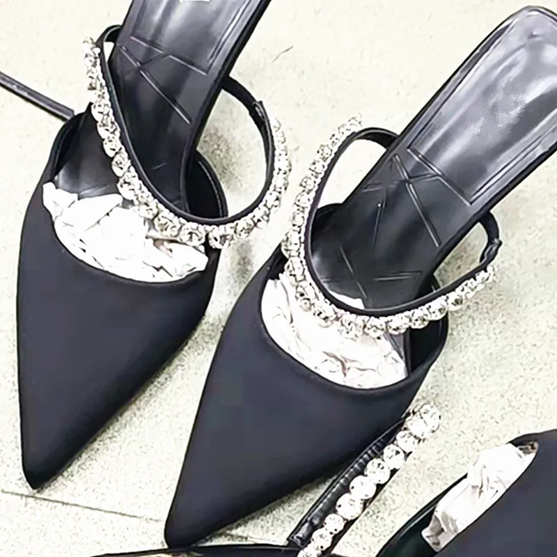 Customized Wholesale 2022 New Arrival Party Wear Pumps Shoes Sexy Women Rhinestone Black Heels Sandals Pointed Toe Fashion Pumps