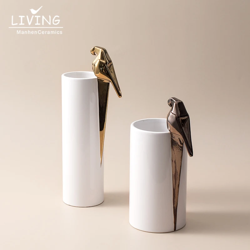 European style design wedding flower vases tabletop ornament nordic vase white gold ceramic vase for home decoration