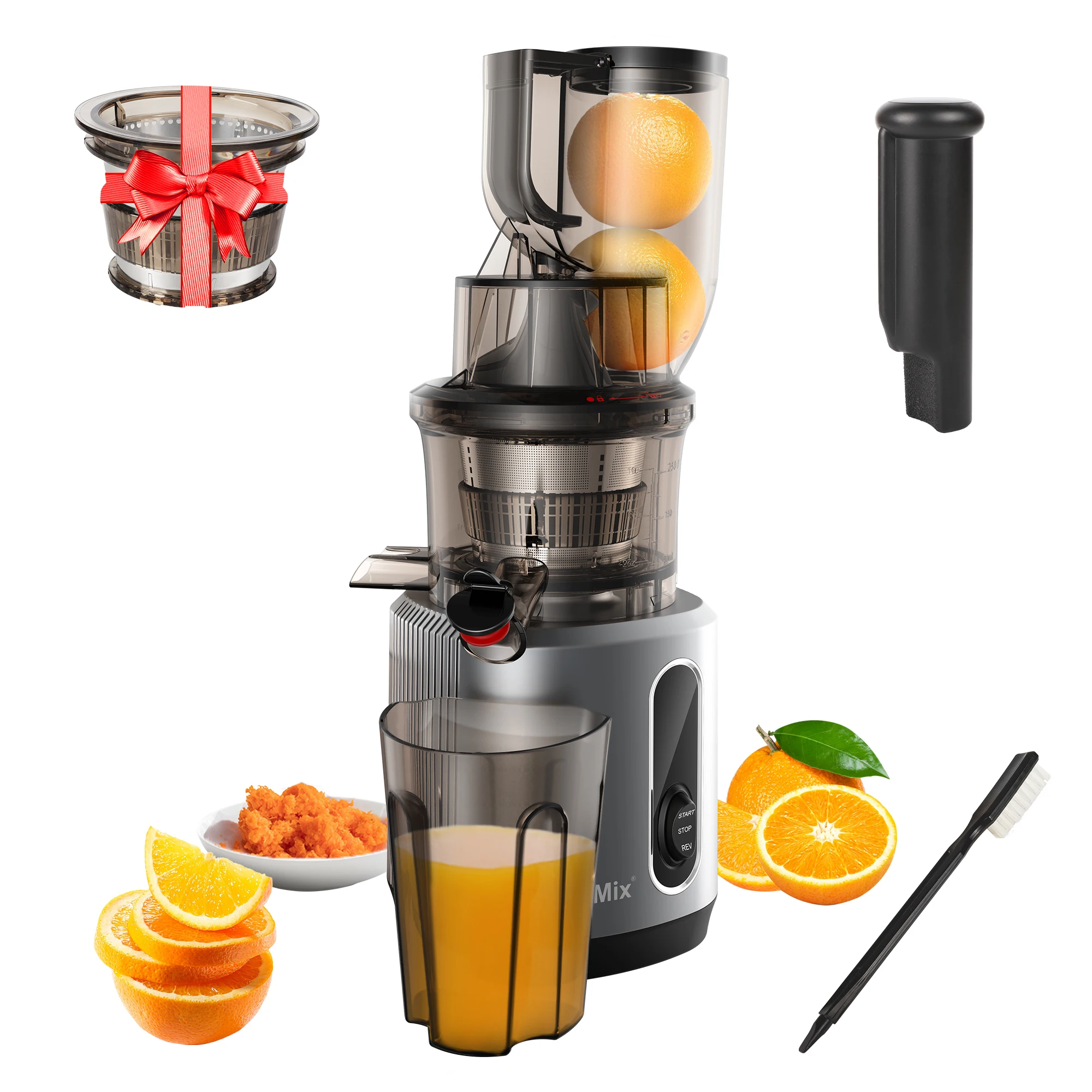 BioloMix Cold Press Juicer with 75mm Feed Chute, 200W 40-65RPM Powerful Motor Slow Masticating Juice Extractor Fits Whole Fruits