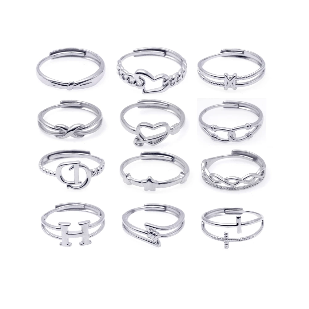Wholesale Geometric Twisted Finger Ring Mixed Style Adjustable Ring Ins Stainless Steel Hiphop Rings For Women