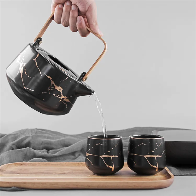Modern turkish drinkware teapot tea sets ceramic drinkware cups japanese tea set for 4 person