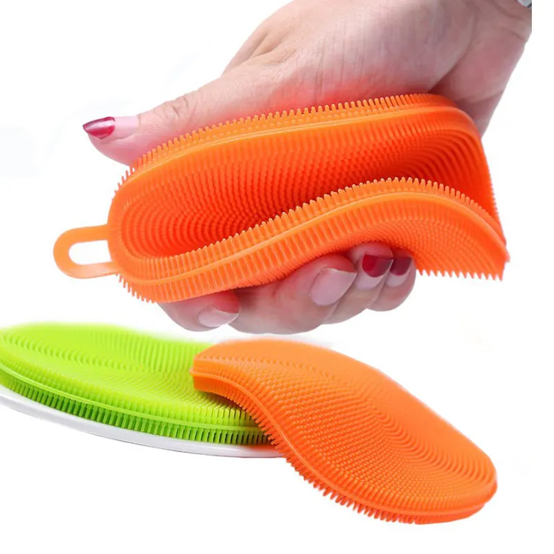 Multifunction Silicone Dish Bowl Cleaning Brush Silicone Scouring Pad Sponge Kitchen Pot Cleaner Washing Tools