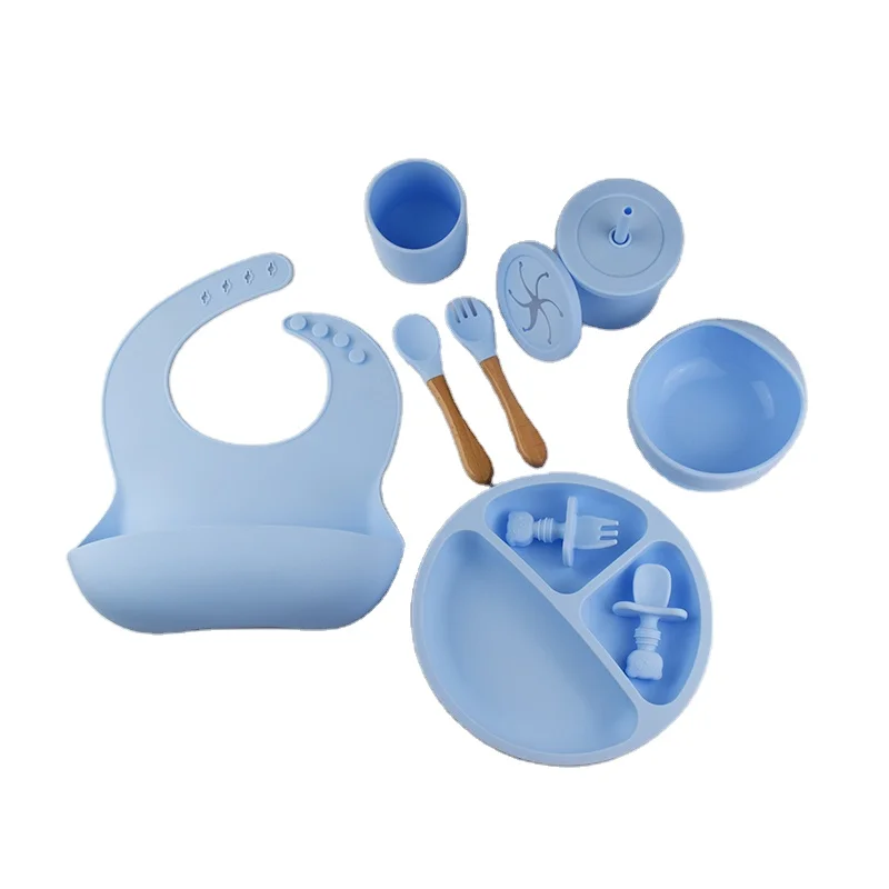 100% Food Grade Unbreakable Divided Feeding Plate Silicone Non-slip Suction Bowl And Chew Spoon Set For Babies And Toddlers