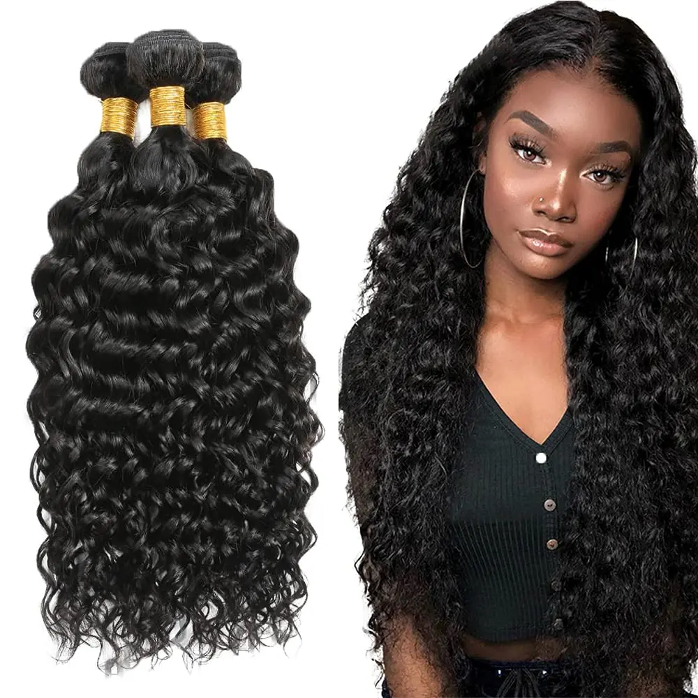 Brazilian Water Wave Bundles, 100% Unprocessed Virgin 3 Bundles Human Hair Bundles, Wet and Wavy Bundles