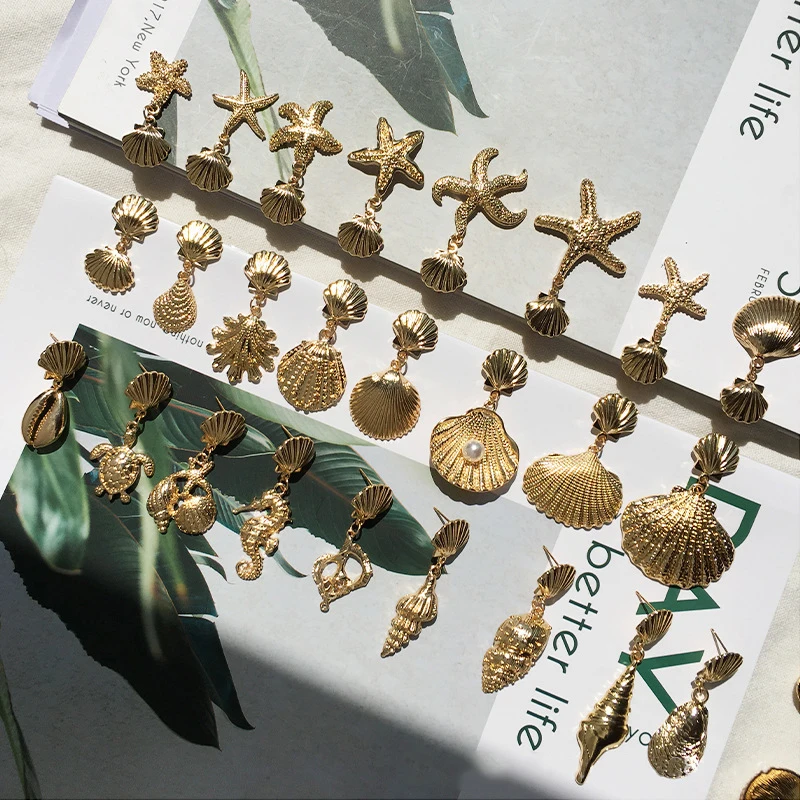 Artilady New Fashion Variety of Bohemian Gold Plated Star Tortoise Conch Sea Shell Earrings 2022 Trend Jewelry