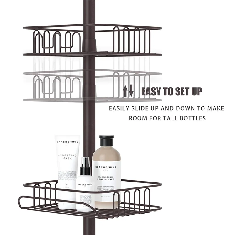 Telescopic Metal Corner Shelves Shower Rack Multi-layer Triangle Height Adjustable Free Stand Extension Bathroom Shelf