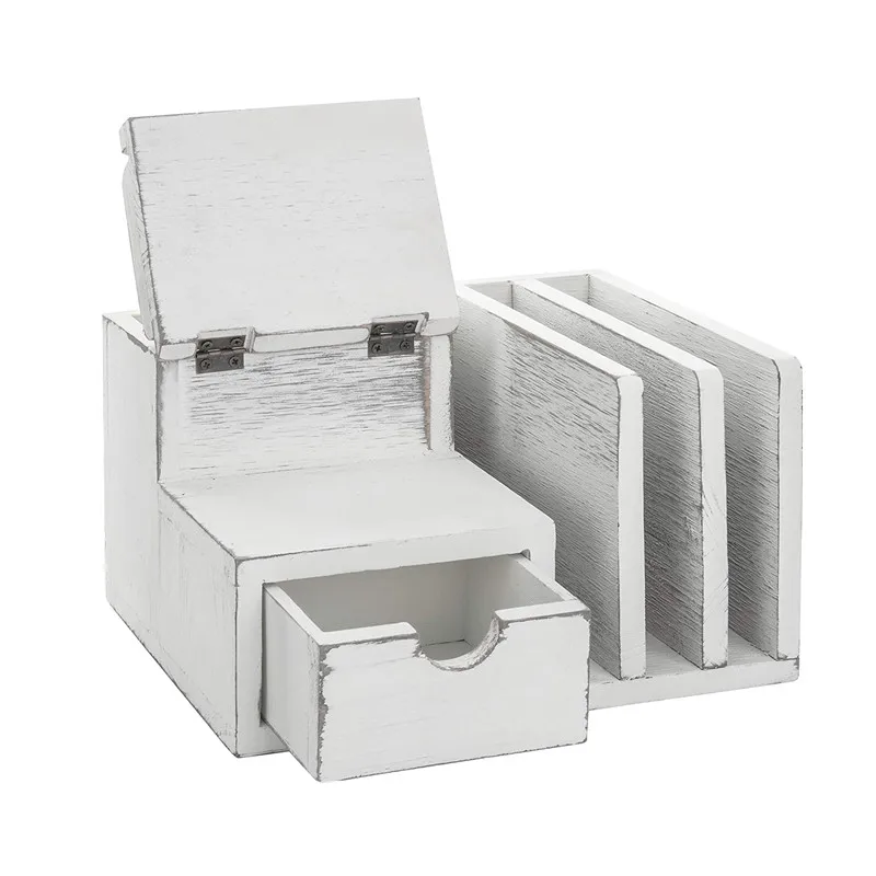 Rustic white drawer multi - function wooden clear office desk table organizer