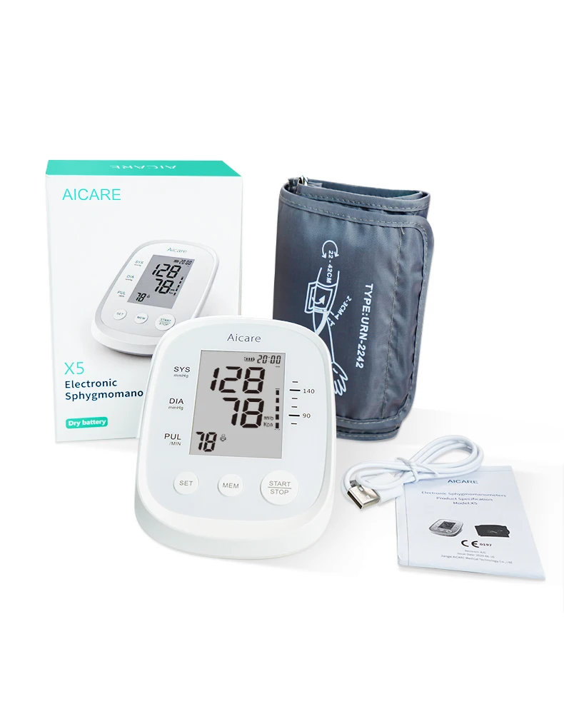 Upper Arm Digital Blood Pressure Monitor Sale White OEM Box Power Dry Battery CE ISO13485 Big screen 22-42cm
