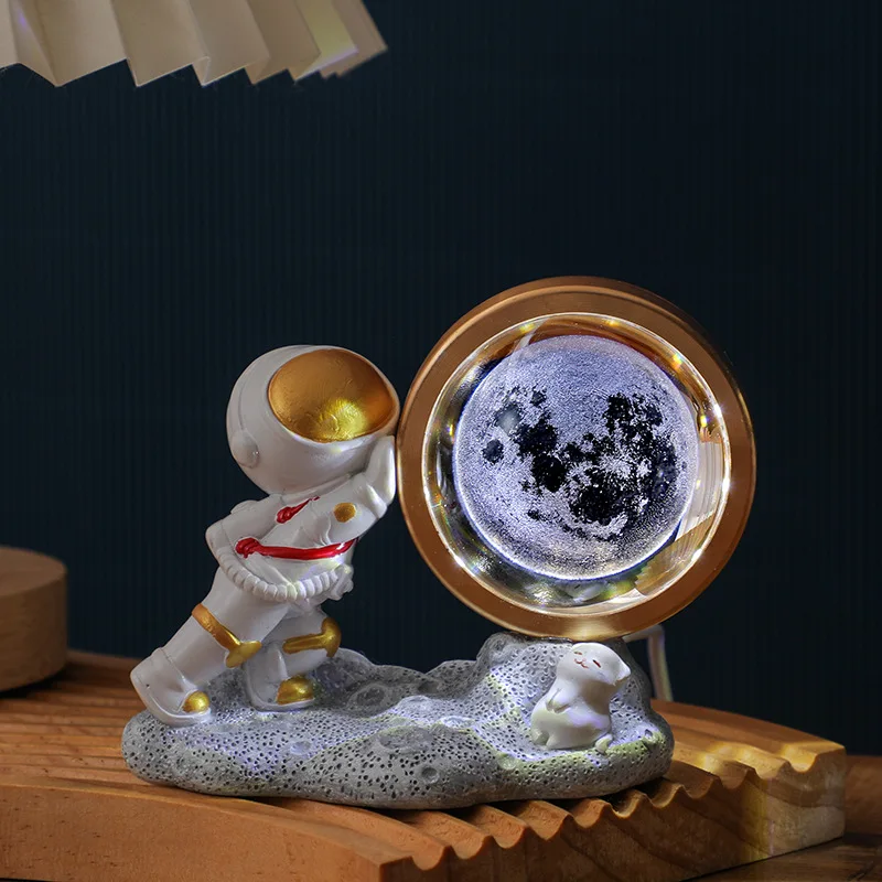 Home Decoration Luminous Galaxy Moon Crystal Ball Lamp Resin Base Astronaut Night Light Rotatable 3D Crystal Ball Saturn Lamp