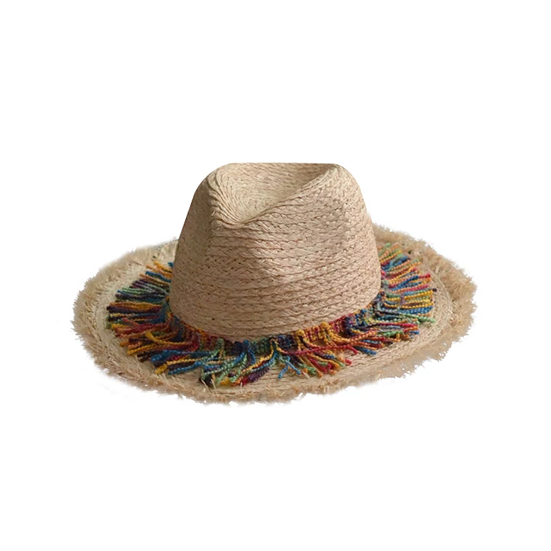 
2021 Sweet Color tassel decoration Raffia Straw Hat INS hand-woven straw hat fashion sun visor 