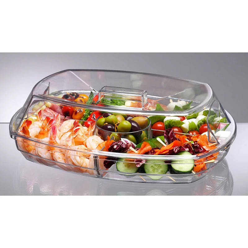 Simply InStyle Appetizer Serving Tray on Ice with Lid, 3 Layers 15 Inch Party Platter with 4 Compartments,Ice Chilled Tray