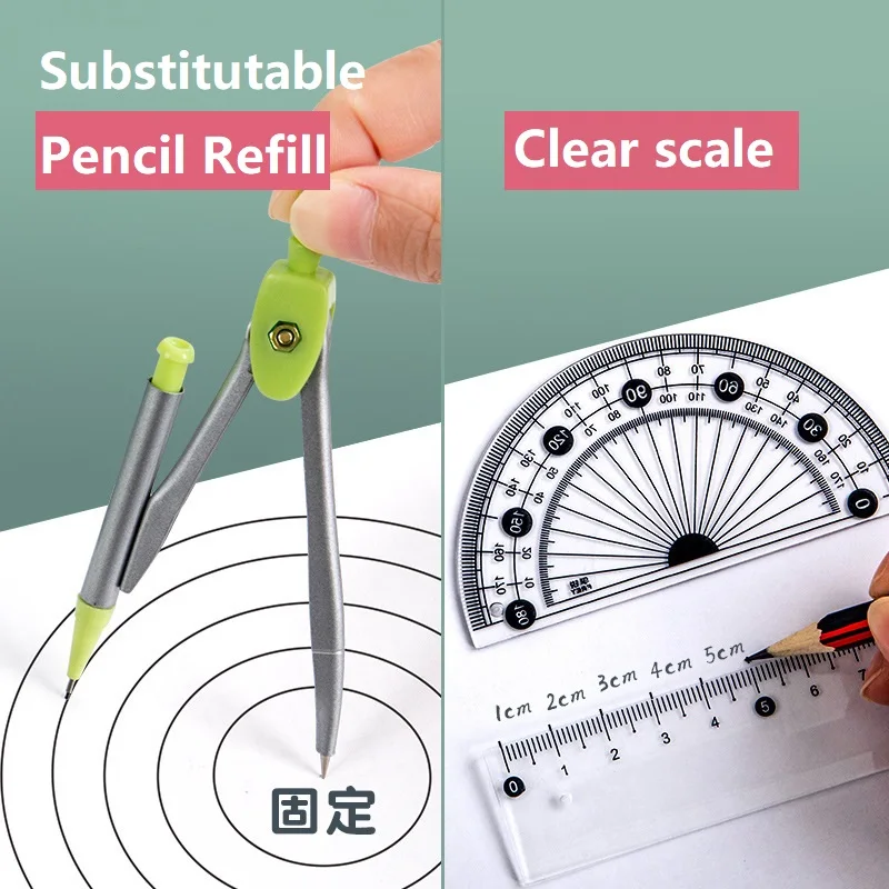 Hot Selling Metal Compasses Set Geometric Precision Math Drawing Tools for Primary and Middle School Students