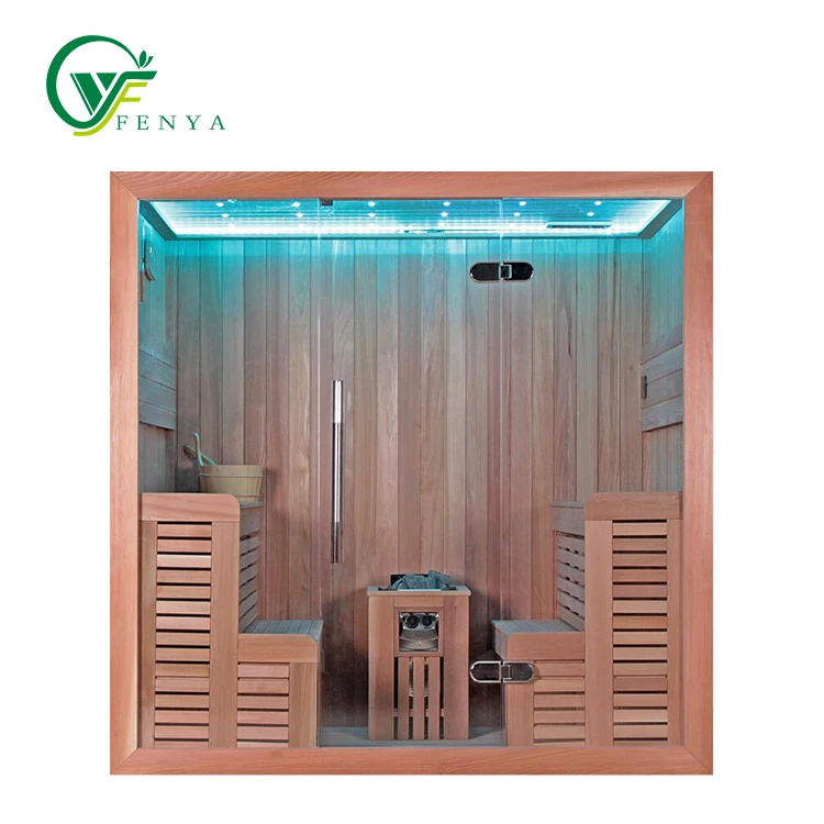 2-4 Person full glass door Red Cedar wood Finland dry Steam sauna room for sale
