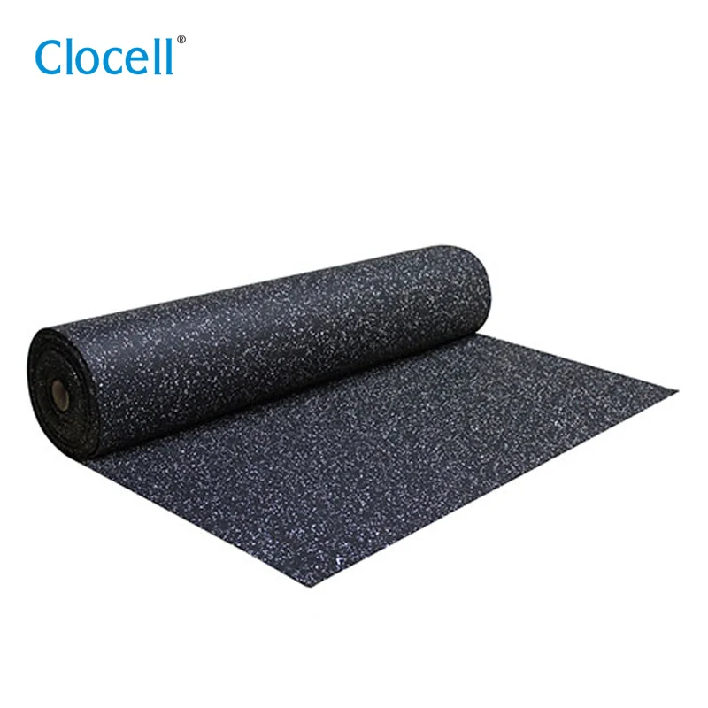 Clocell 1*12.5m  Black Plain Rubber Mat Roll Rolled Rubber Gym Flooring for Weight Rooms