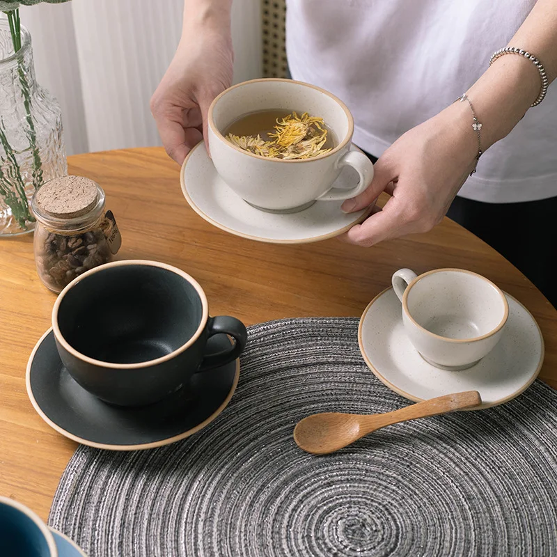 Office Stoneware Tea Cup with Coffee Modern Simple Morandi Color Ceramic Latte Art Mug Set Tray for Wholesale