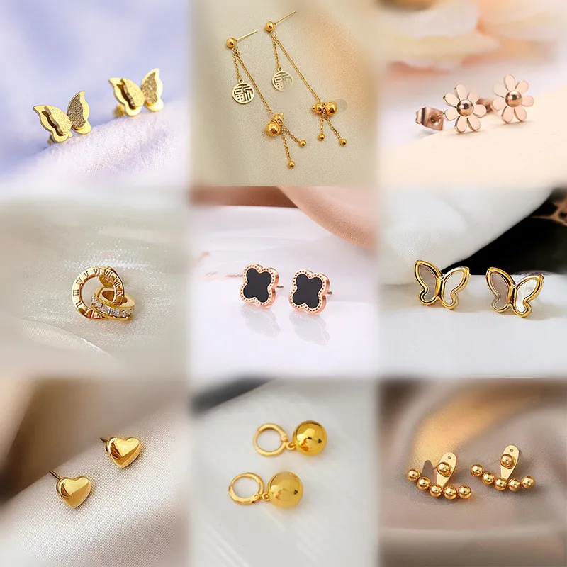 Factory wholesale 18K gold-plated jewelry earrings from Europe and America, minimalist stainless steel earrings for girls