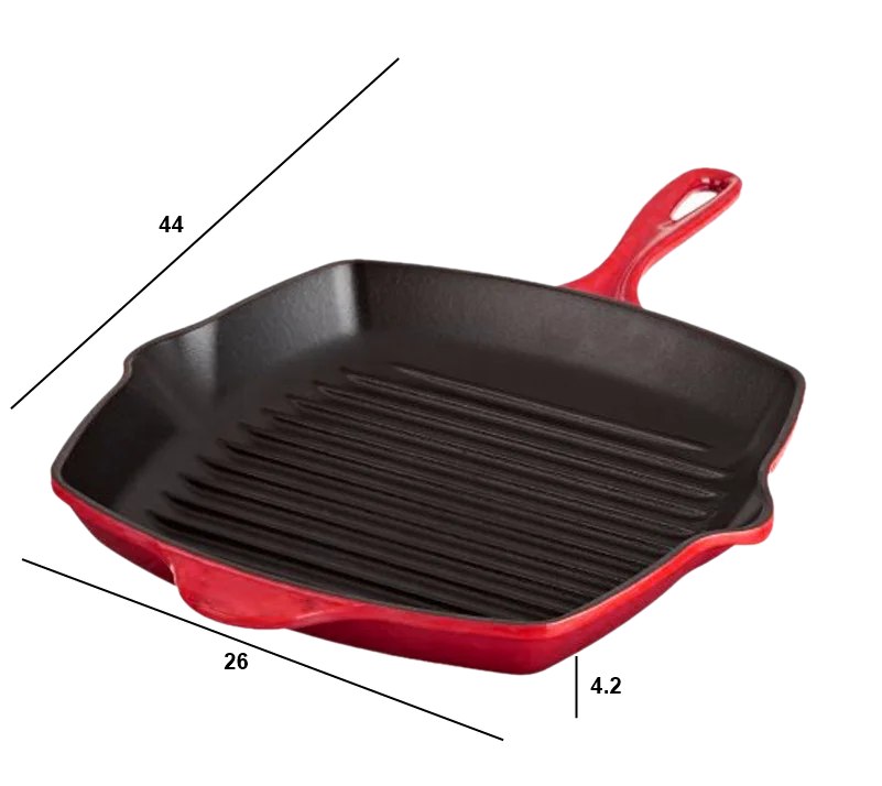 Home Kitchen Cooking Hot Griller Skillet 10-1/4-Inch Square Cast Iron Enamel Grill Pan 26cm