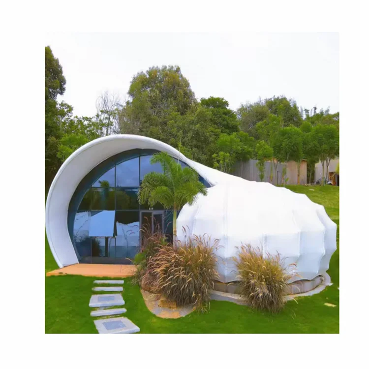 Outdoor prefab house structures pvdf tensile tent membrane structure architecture snail shape luxury glamping tents hotel