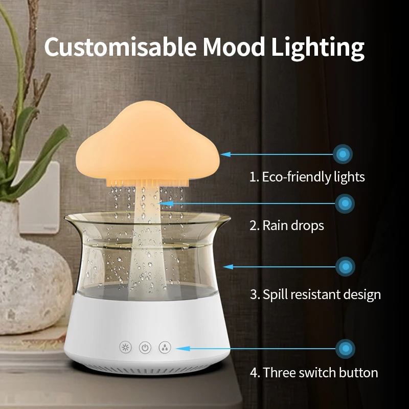 CE certificate high quality hot selling funny products raining sound mushroom design humidifier cloud aroma diffuser