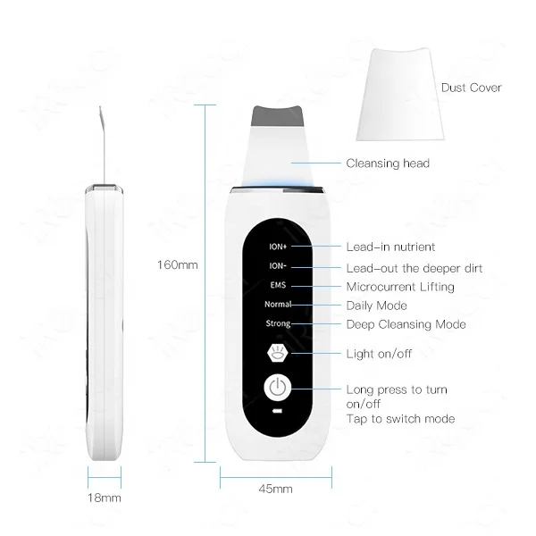Home use portable deep clean facial spatula machine ems ultrasonic skin scrubber with for face skin care