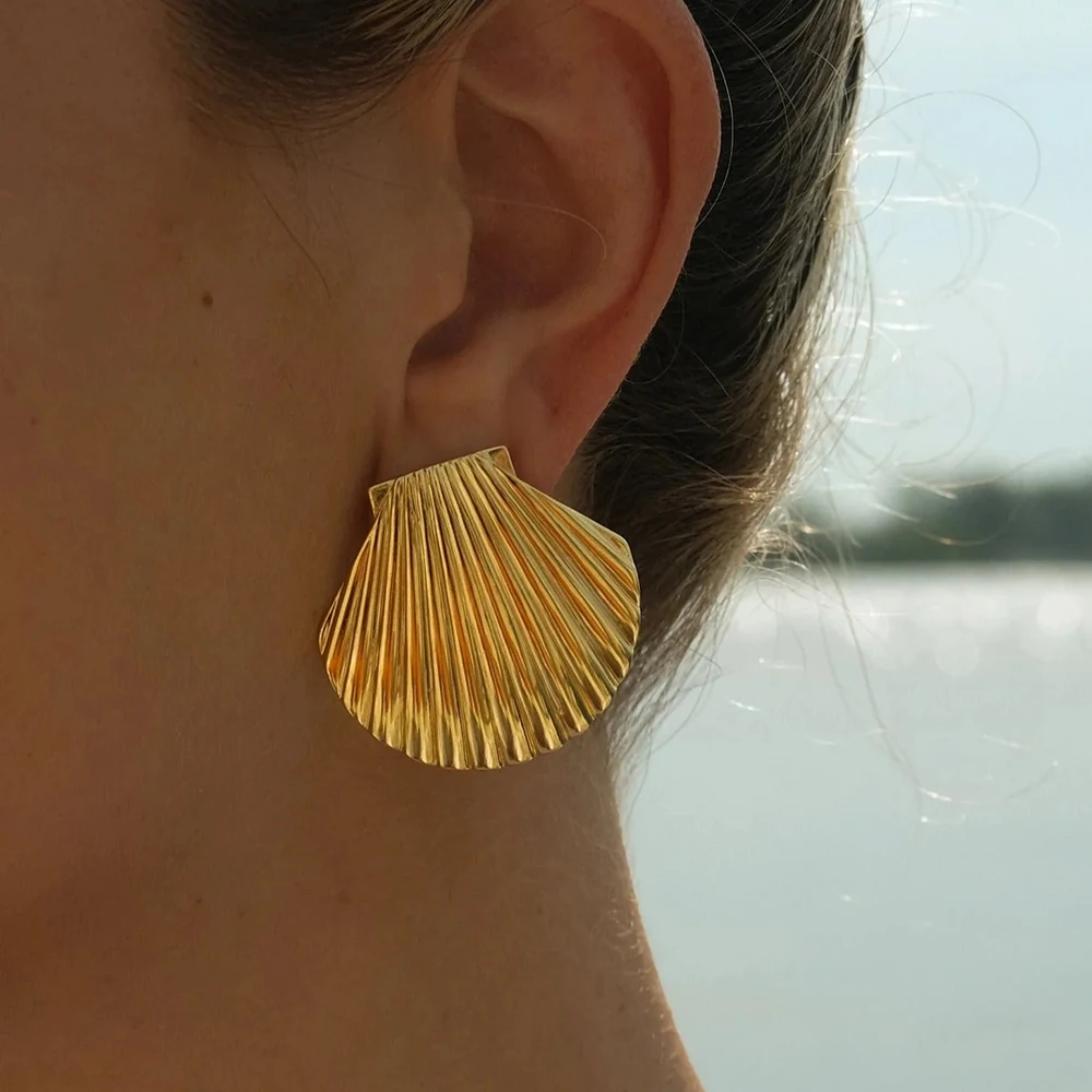 18 k Gold Plated Stainless Steel Other Fine Earrings Wings Spiral Shell Shape Trendy Earrings 2024