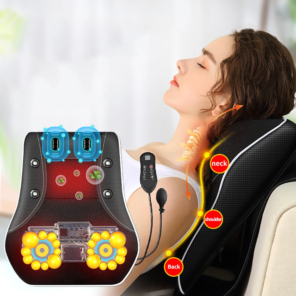 Подушка для массажа шиацу с инфракрасным подогревом, электрическая массажная для шеи, плеч, спины, всего тела