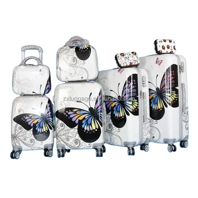 custom printed adjustable travel luggage suitcase butterfly printed colorful hard shell luggage cute patterned suitcase