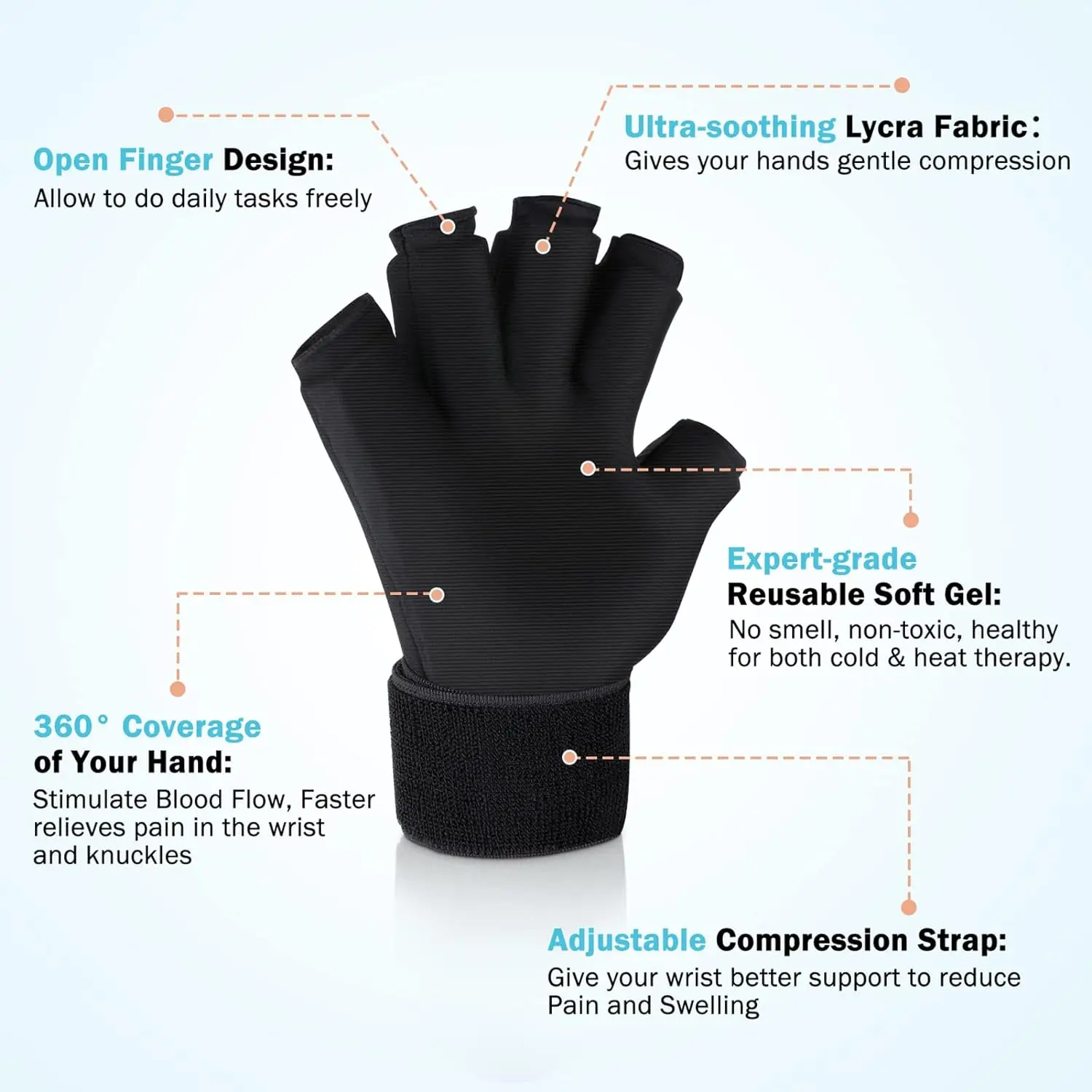Cooling ice compress therapy half gloves,Finger leakage gloves for relieve the pain of arthritis.