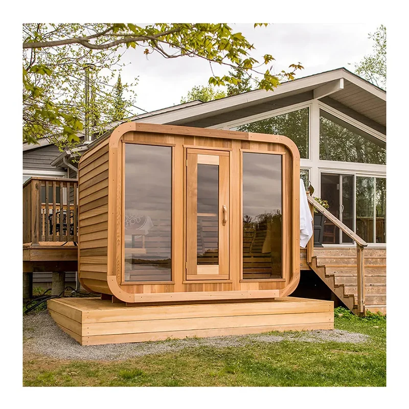 Smartmak New cube Canadian Red Cedar Wooden Outdoor Cube Sauna 4-6 Person with wood burning stove