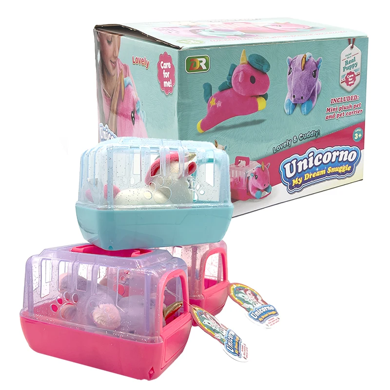 Cute plush toy animal multicolor lovely durable small stuffed unicorn pet with cage for kids