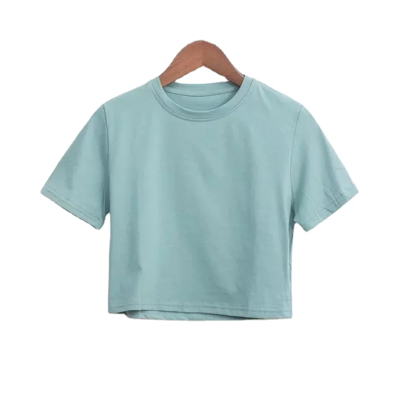 Hot Selling Blank Round Neck White Women Crop Top T Shirt Custom Print Logo