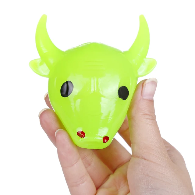 High Quality Promotional Novelty Design Environmental-Friendly Colorful TPR Bull Head Squishy Splat Ball Toys For Fun