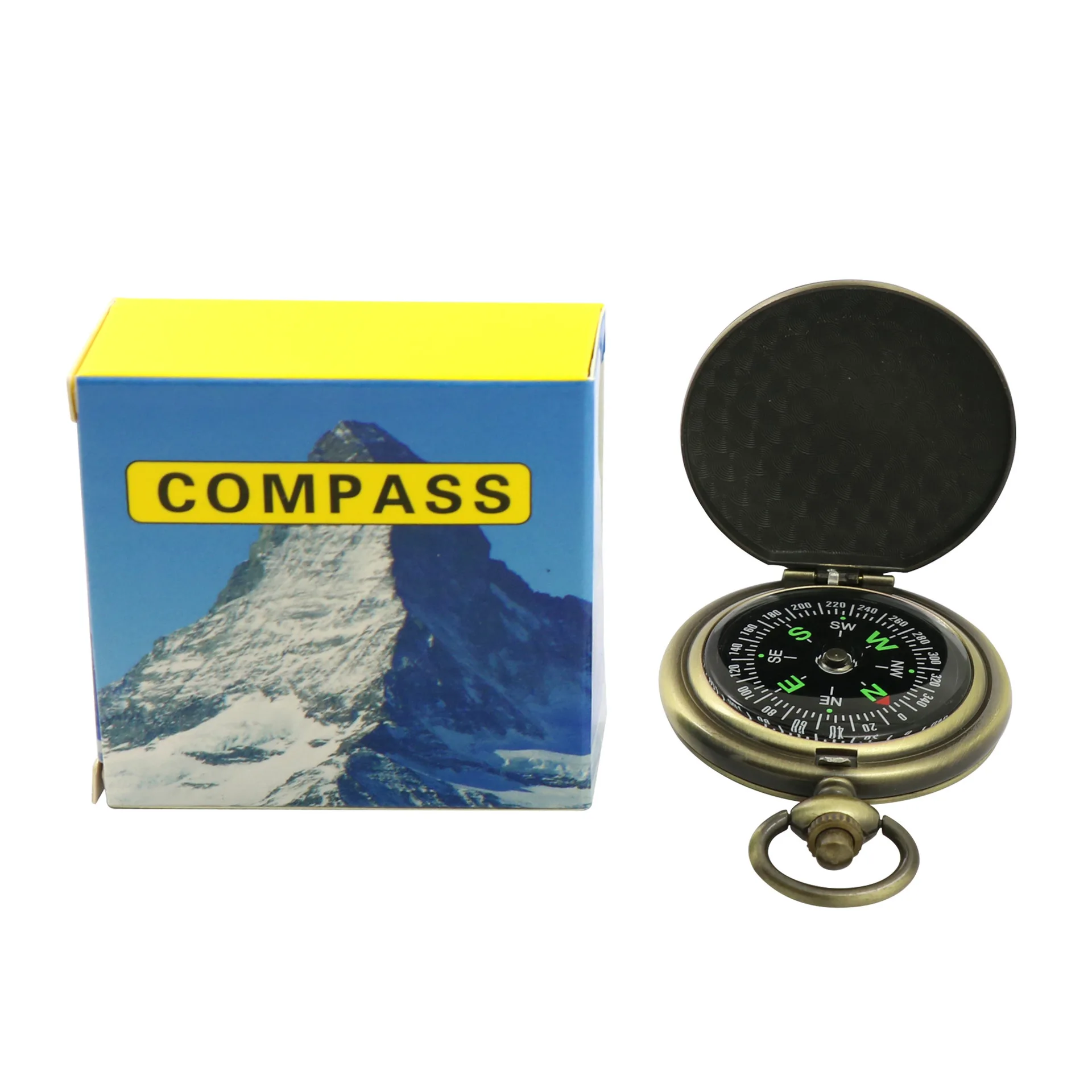 AB-049 Brass Antique Tactical Compass Waterproof Metal Sighting Navigation outdoor Compass for Hiking