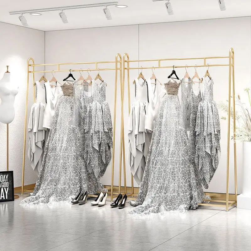 Wedding dress hanger gold floor to ceiling raised display shelf wedding dress shop photo studio cheongsam dress shelf