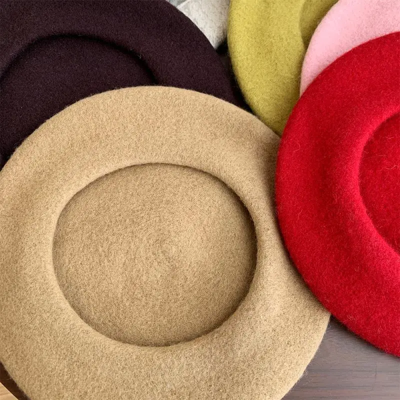 STS High Quality Thick Wholesale Angora Church Ladies 100% Wool Winter Elastic Custom Logo Embroidery Girl Hat Beret for Women