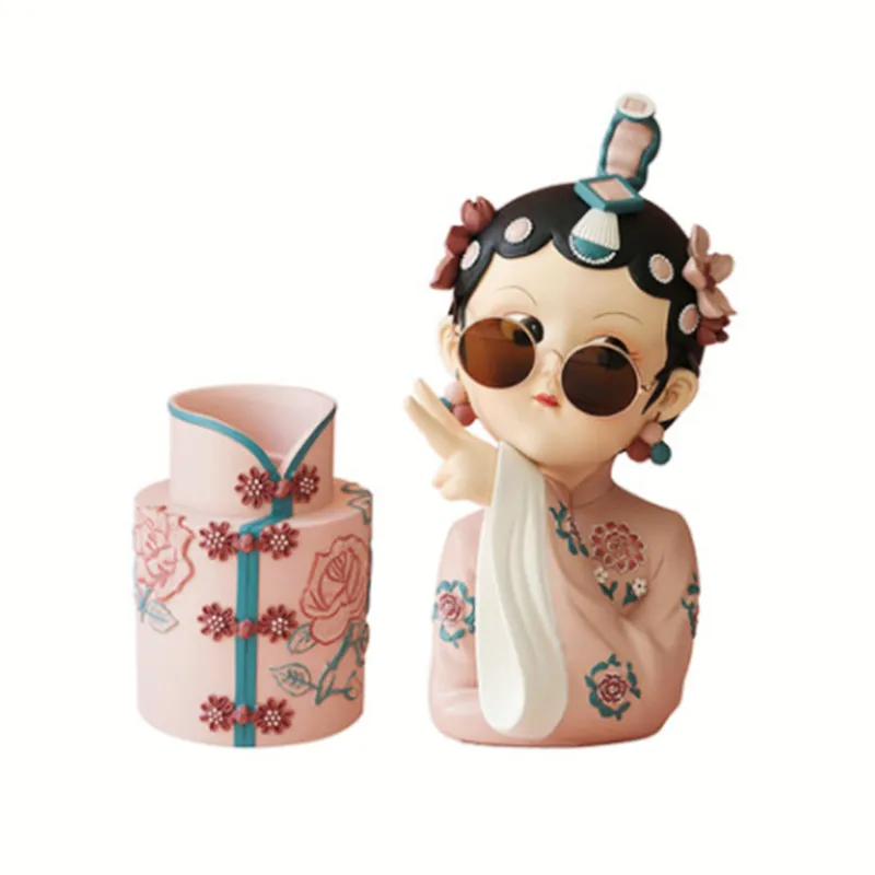 Classical Peking Opera Girl Doll Gift Resin Flower Vase Countertop Decoration
