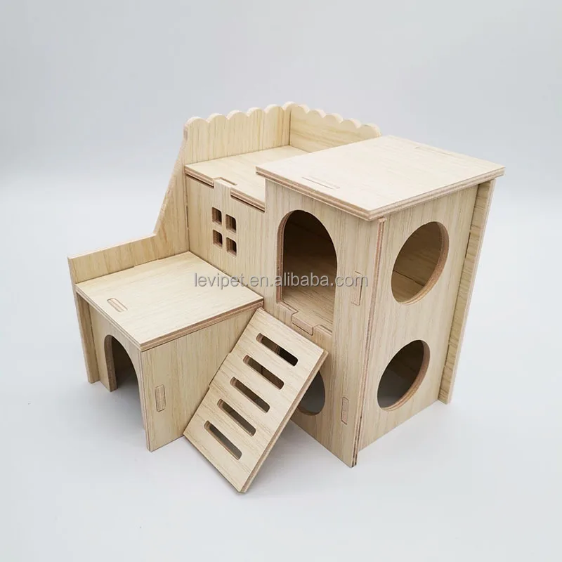 Wooden Hamster House Hanging Wooden Swing Chew Toy Small Animal Hideout Arched Platform Nesting Habitat forGerbils Guinea Pigs